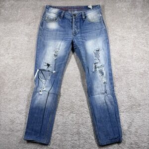 Diesel Denim Sweatpants Men 32 Blue Krooley CB-NE Taper Jogger Destroyed Italy
